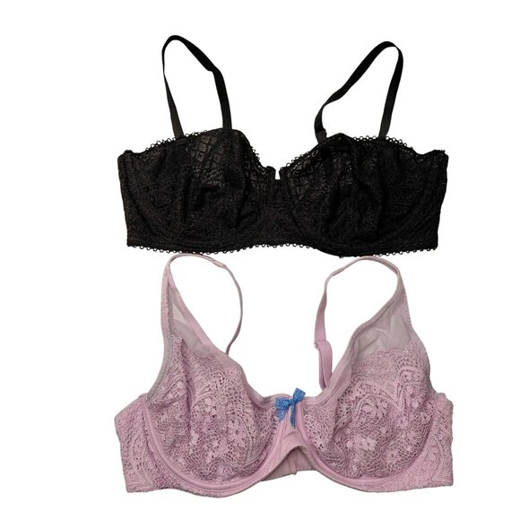 Victoria's Secret 38D Lace Bras Set Of 2 Black & Pink With Underwire Support - Picture 1 of 8